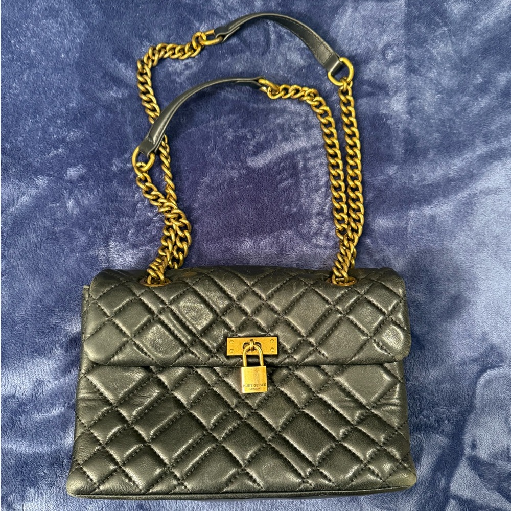 Kurt Geiger Black and Gold Quilted Shoulder Bag